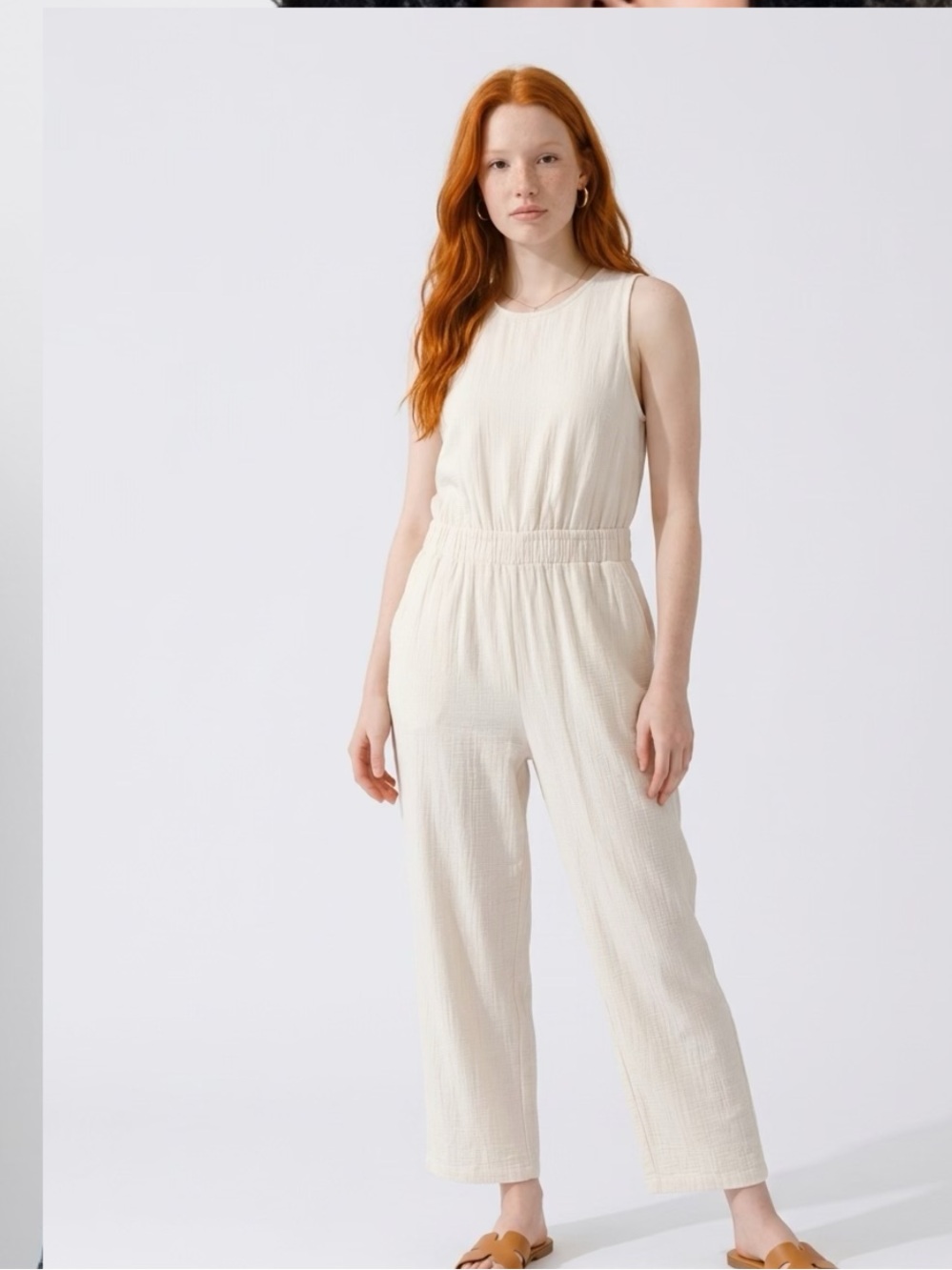 a new day Cream Textured Sleeveless Jumpsuit with Pockets - Picture 2 of 5